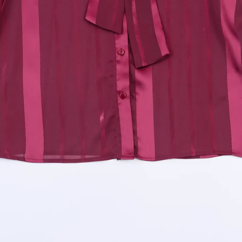 Striped Blouse with Tie Neck and Balloon Sleeves