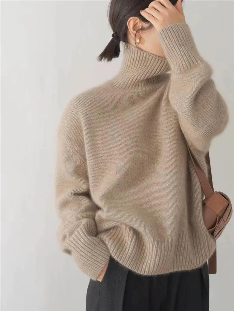 Oversized Cashmere Sweater with High Roll Neck