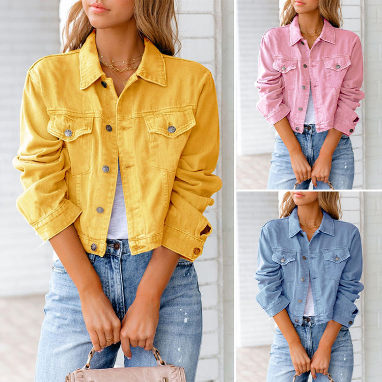 Dames cropped spijkerjas met knoopsluiting