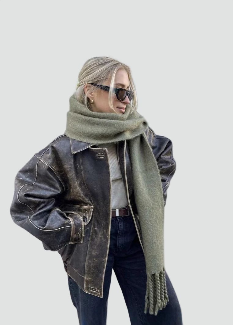 Oversized Bomber Jacket with Distressed Finish - product photo 5