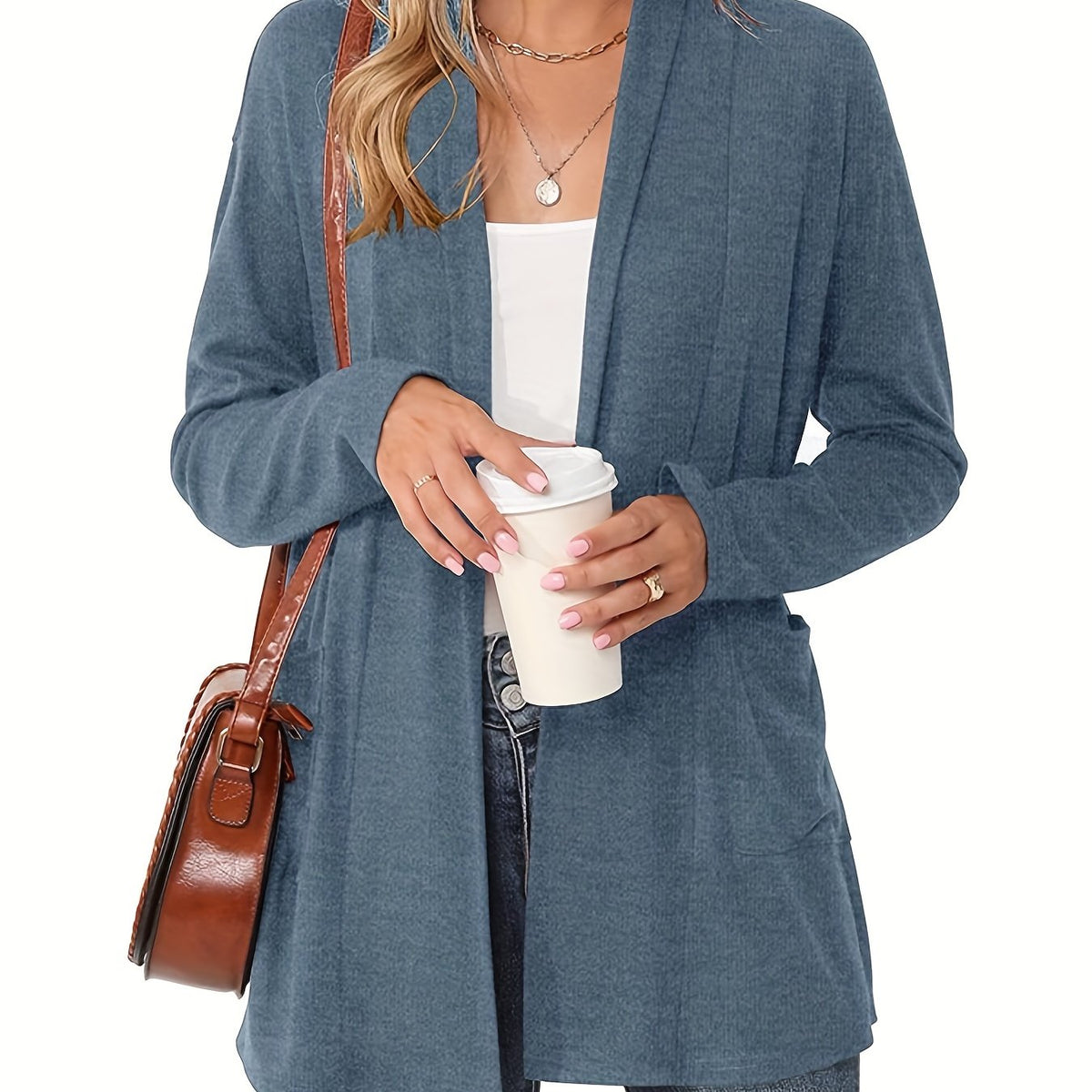 Open-Front Cardigan with Lapel Collar
