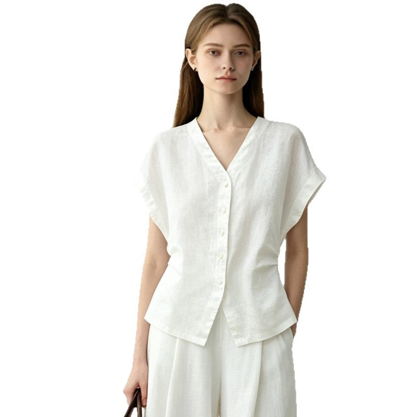 French Style Linen Shirt for Women Summer