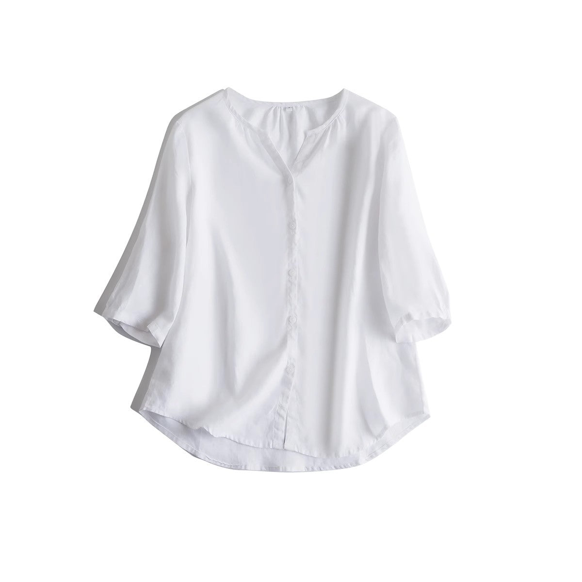 Pure Linen Women Casual Shirt V-Neck Loose Fit