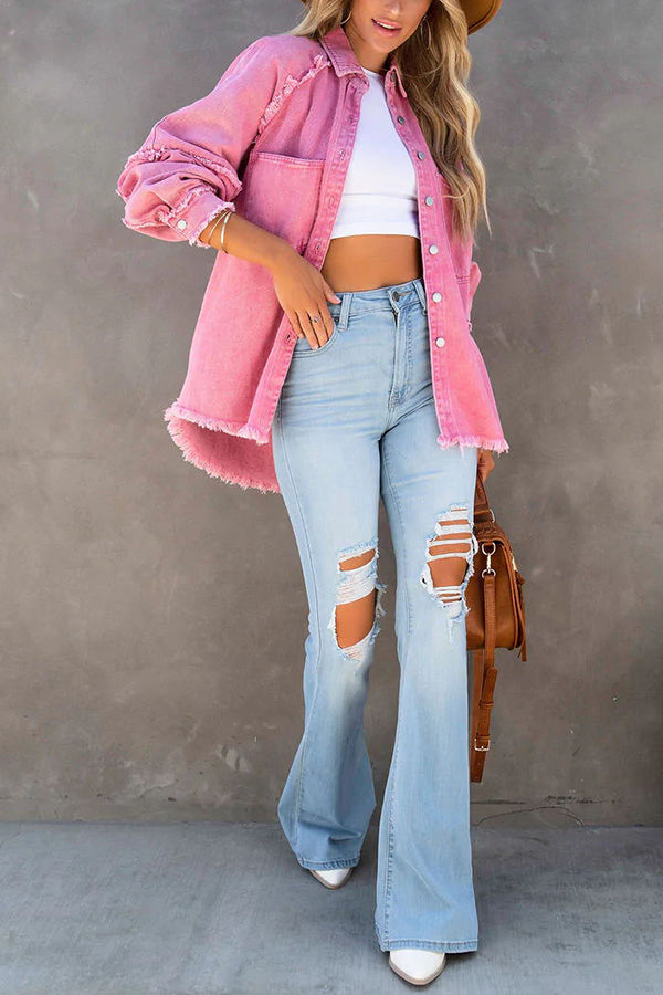 Denim Jacket with Button Closure and Chest Pockets