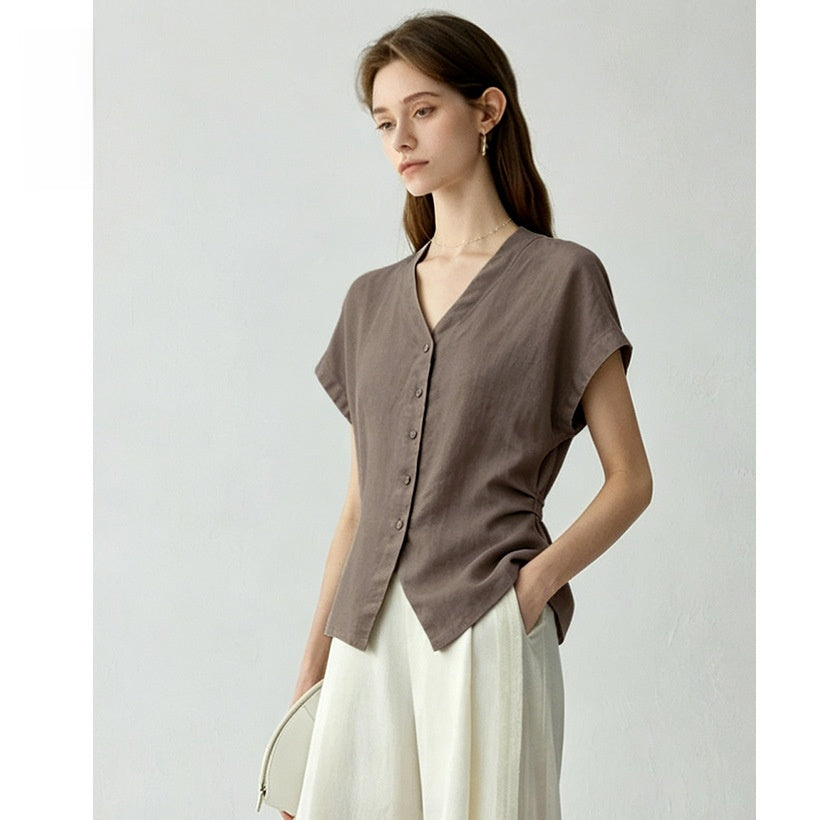 French Style Linen Shirt for Women Summer
