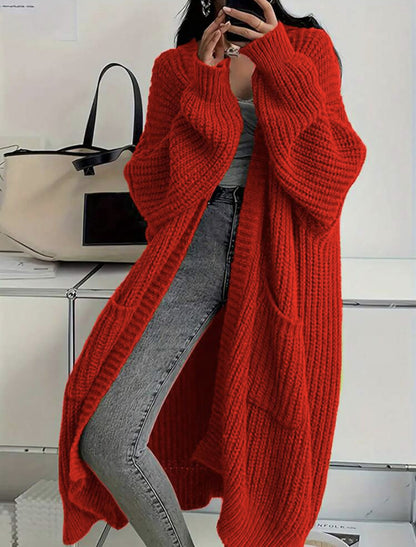 Long Open-Front Cardigan in Acrylic-Polyester Knit