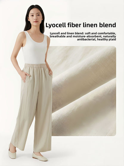Womens Tencel Linen Wide Leg Casual Pants