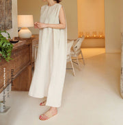 Linen Blend Round Neck Sleeveless Mid-Length Dress