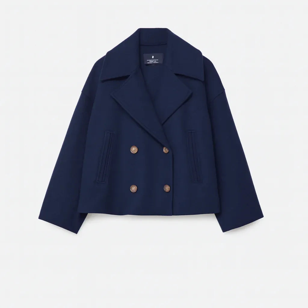 Cropped Dubbelrijige Jas in Wolmix-Look
