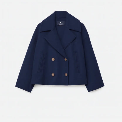 Cropped Dubbelrijige Jas in Wolmix-Look