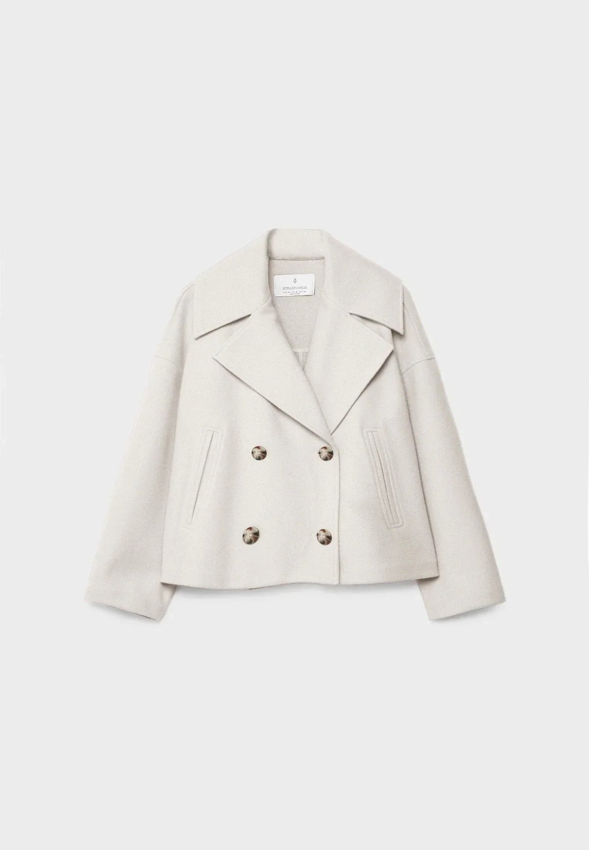 Cropped Dubbelrijige Jas in Wolmix-Look