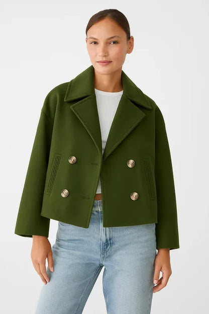 Cropped Dubbelrijige Jas in Wolmix-Look