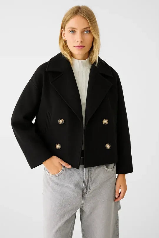 Cropped Dubbelrijige Jas in Wolmix-Look
