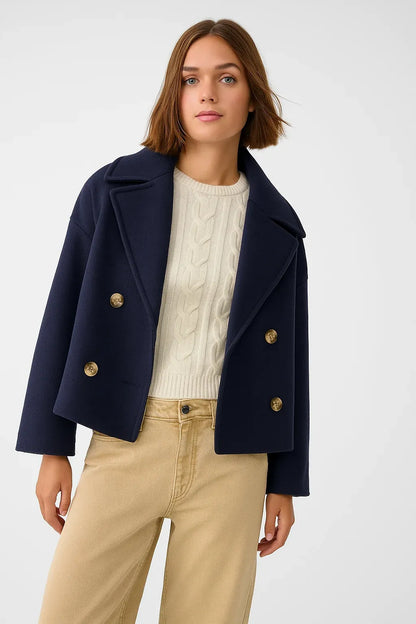 Cropped Dubbelrijige Jas in Wolmix-Look