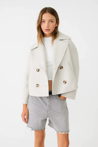 Cropped Dubbelrijige Jas in Wolmix-Look