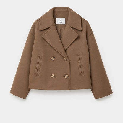 Cropped Dubbelrijige Jas in Wolmix-Look