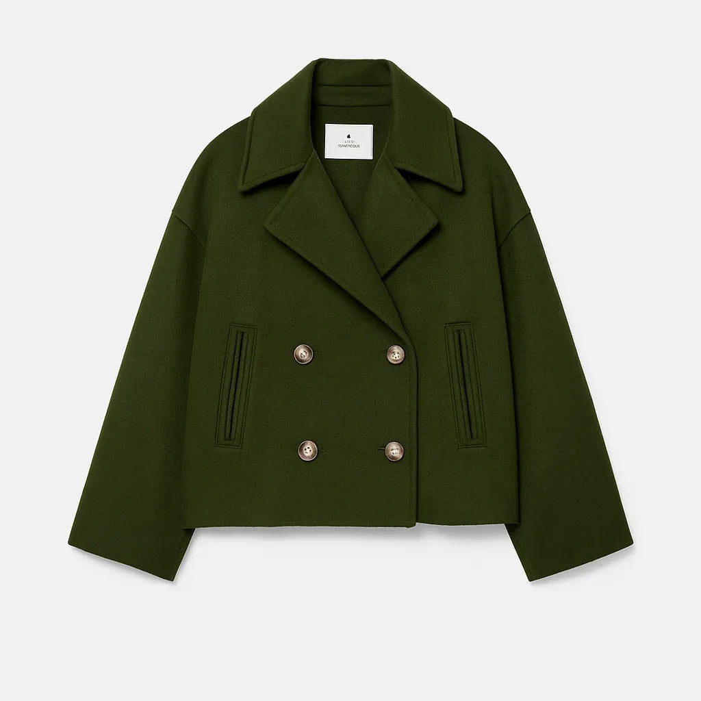 Cropped Dubbelrijige Jas in Wolmix-Look
