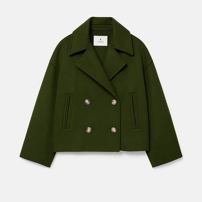 Cropped Dubbelrijige Jas in Wolmix-Look