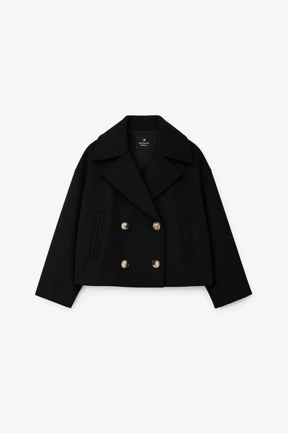 Cropped Dubbelrijige Jas in Wolmix-Look