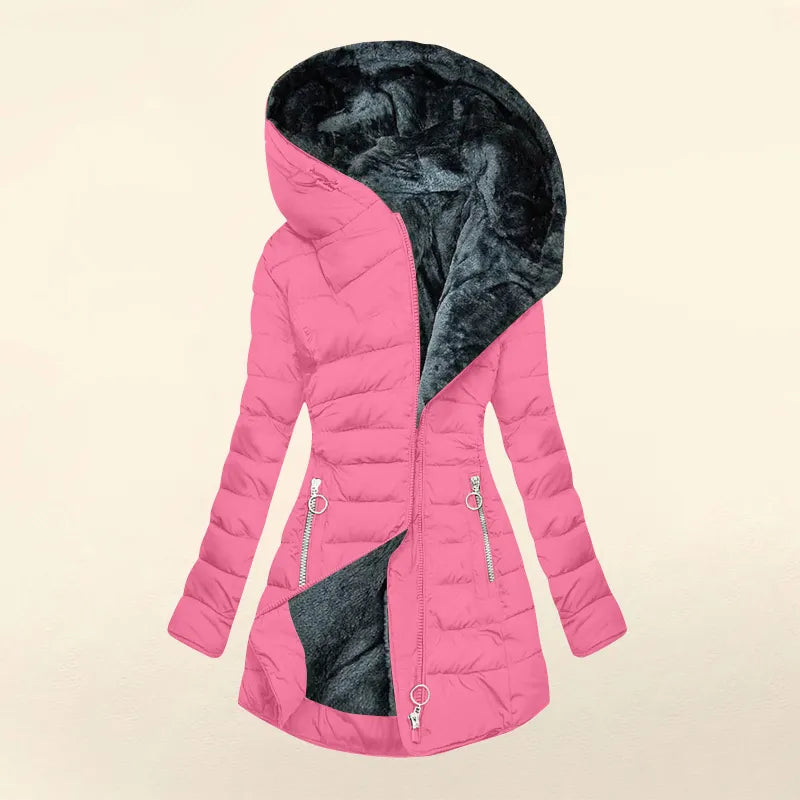 Dames gewatteerde winterjas met capuchon