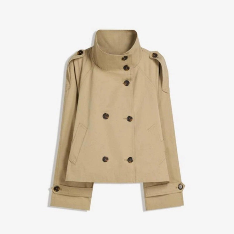 Double-Breasted Trench Coat with Tie Belt, Retro Collar