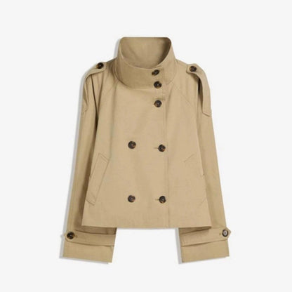 Double-Breasted Trench Coat with Tie Belt, Retro Collar