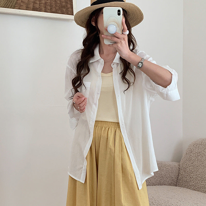 Womens Lyocell Linen Button-Up Shirt