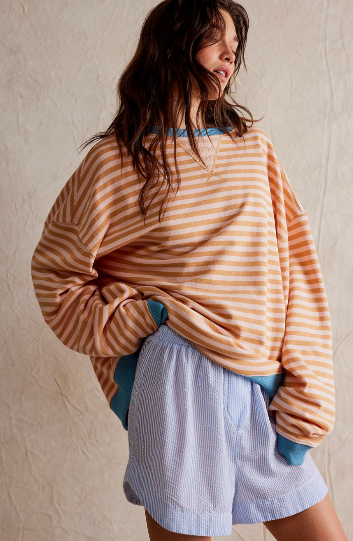 Dames gestreepte oversized sweater met ronde hals