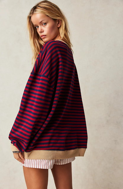 Dames gestreepte oversized sweater met ronde hals
