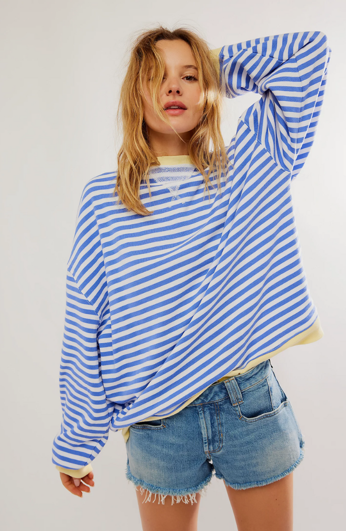 Dames gestreepte oversized sweater met ronde hals