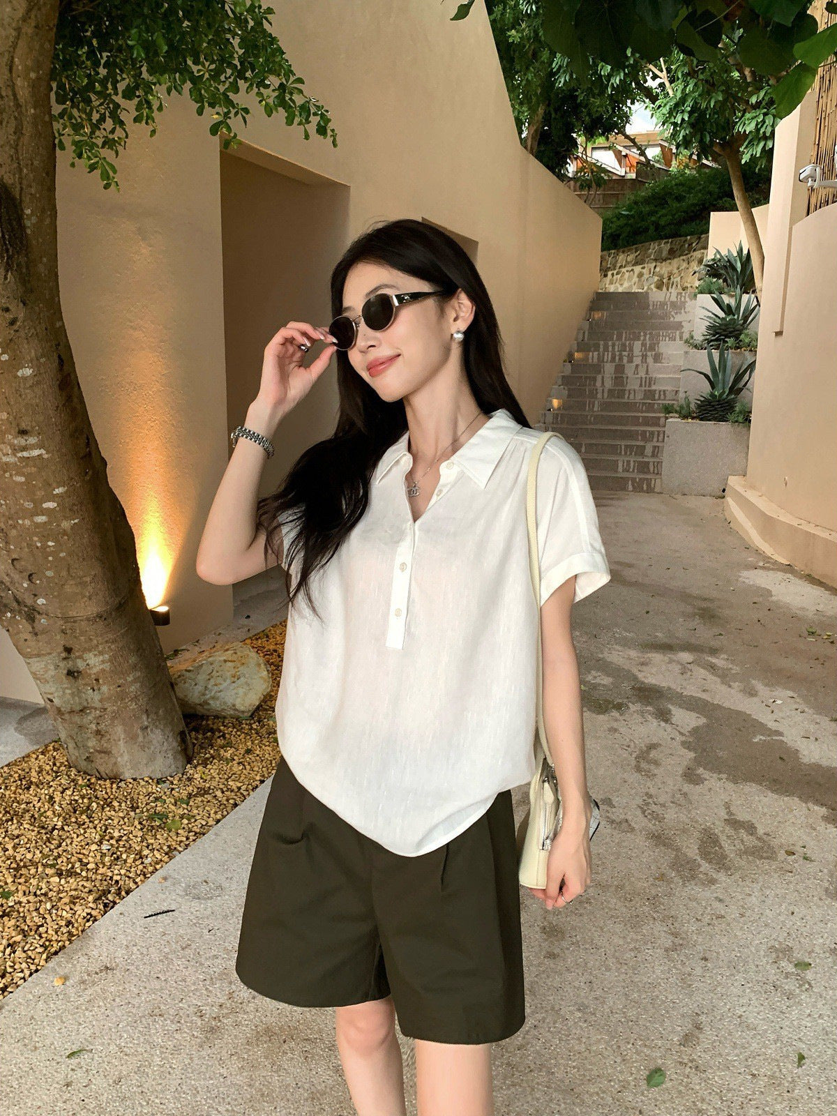 Womens Linen Lyocell Short Sleeve Shirt
