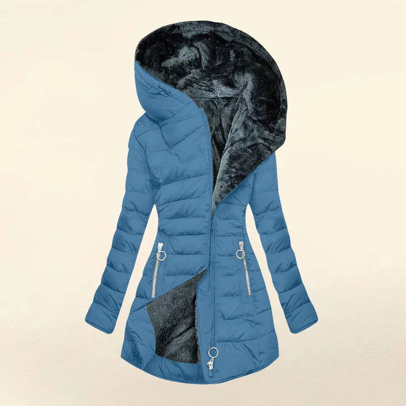 Dames gewatteerde winterjas met capuchon