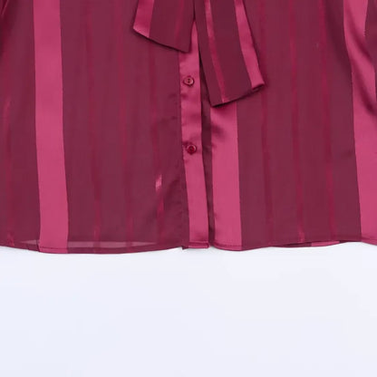 Striped Blouse with Tie Neck and Balloon Sleeves