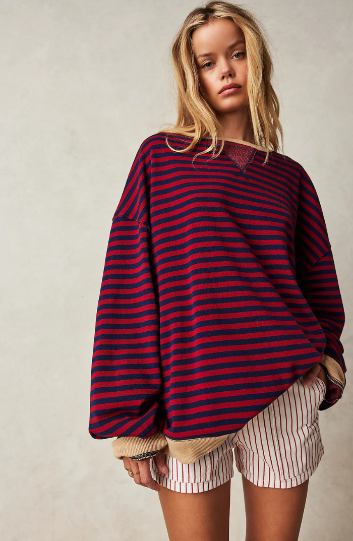 Dames gestreepte oversized sweater met ronde hals