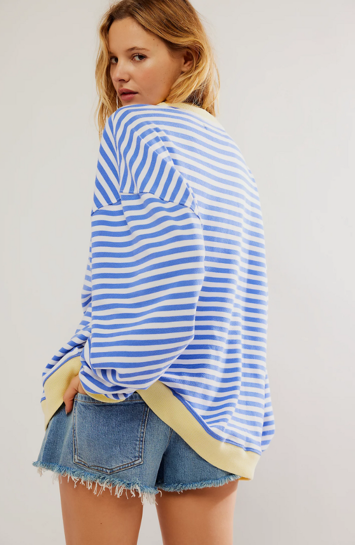 Dames gestreepte oversized sweater met ronde hals