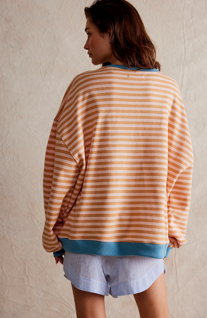 Dames gestreepte oversized sweater met ronde hals