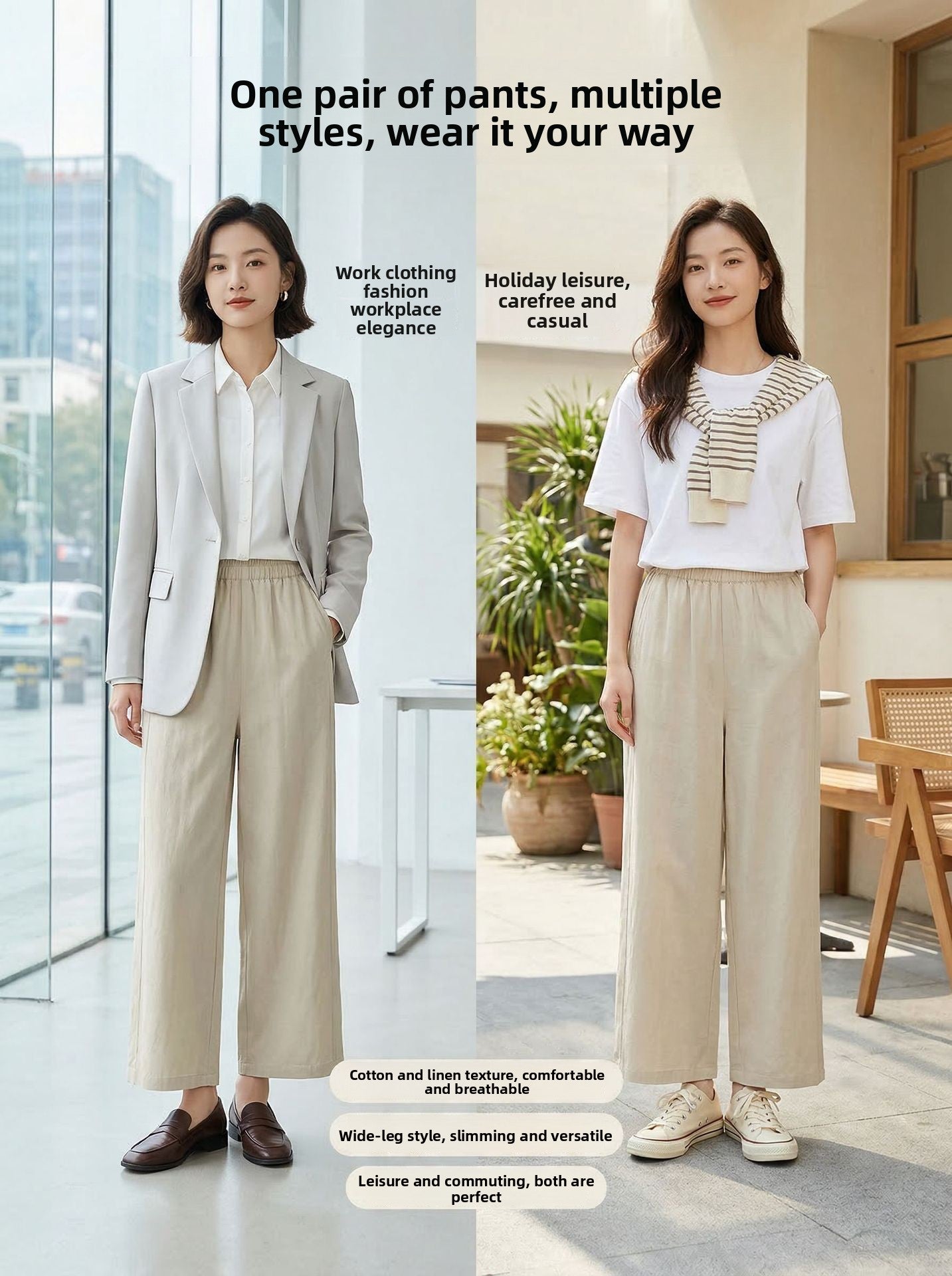 Womens Tencel Linen Wide Leg Casual Pants