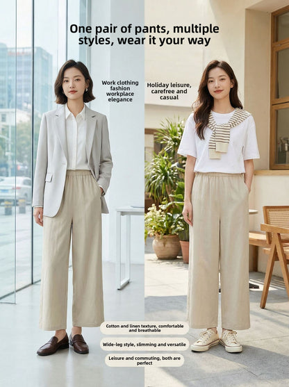 Womens Tencel Linen Wide Leg Casual Pants