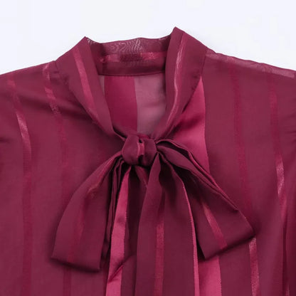 Striped Blouse with Tie Neck and Balloon Sleeves