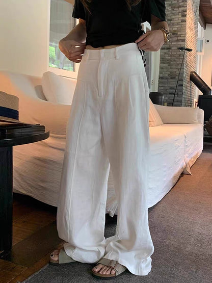 Womens High Waisted Linen Wide Leg Trousers
