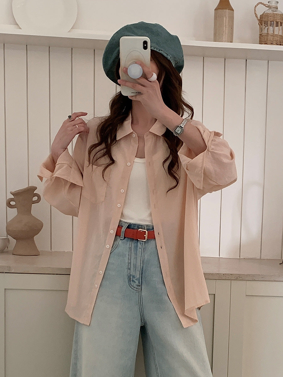 Womens Lyocell Linen Button-Up Shirt