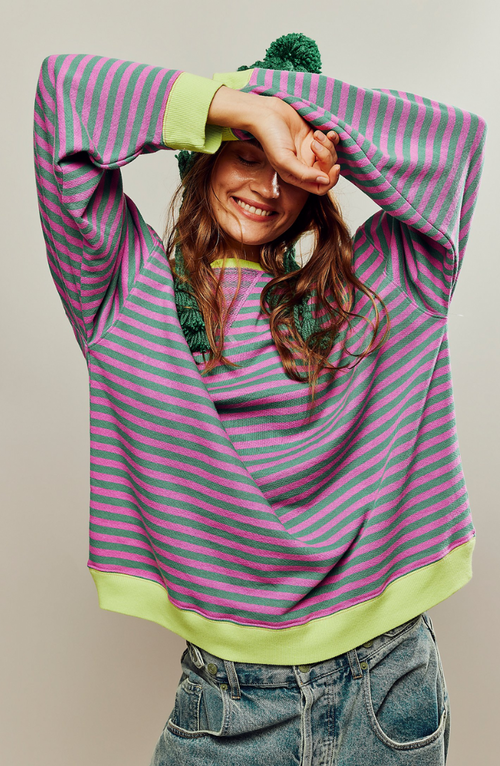 Dames gestreepte oversized sweater met ronde hals