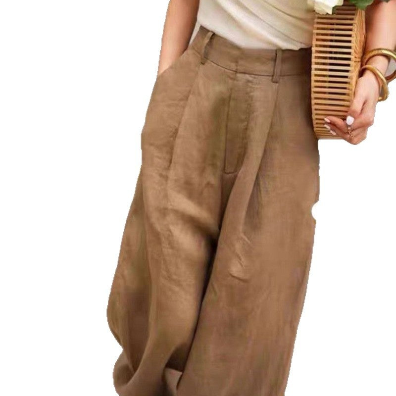 Womens High Waist Linen Wide Leg Pants