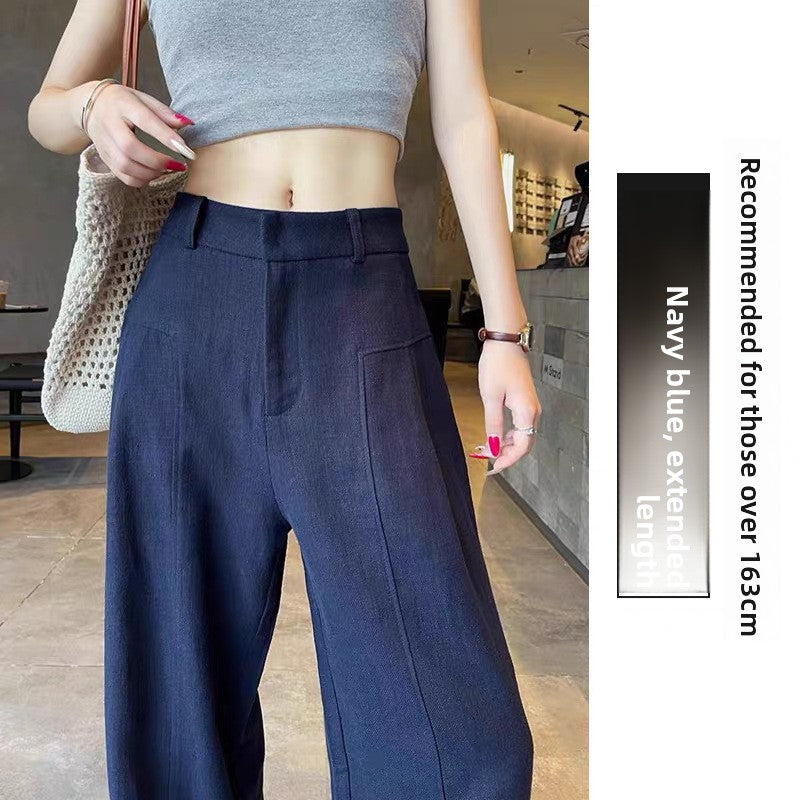 Womens High Waisted Linen Wide Leg Trousers