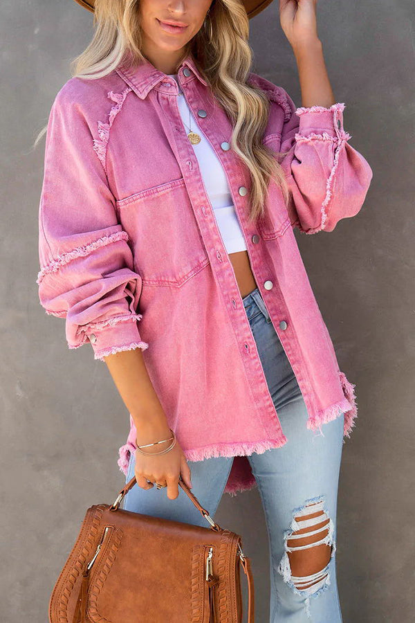 Denim Jacket with Button Closure and Chest Pockets
