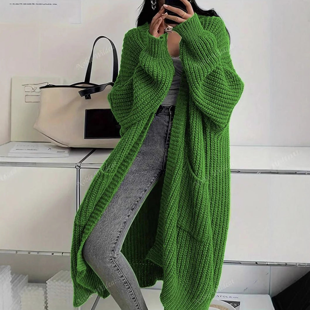Long Open-Front Cardigan in Acrylic-Polyester Knit