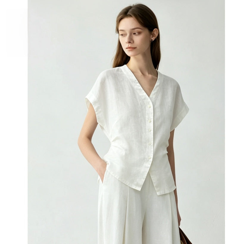 French Style Linen Shirt for Women Summer