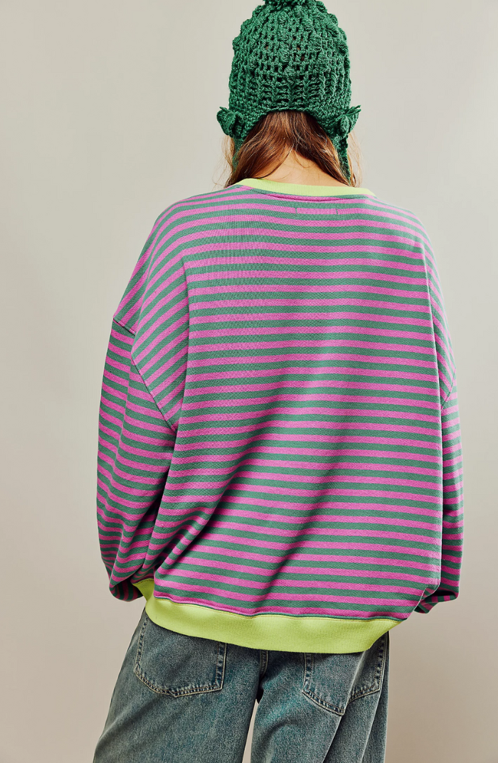 Dames gestreepte oversized sweater met ronde hals