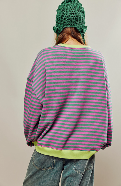 Dames gestreepte oversized sweater met ronde hals