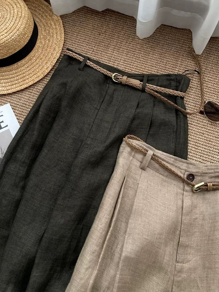 Womens Linen Wide Leg Pants